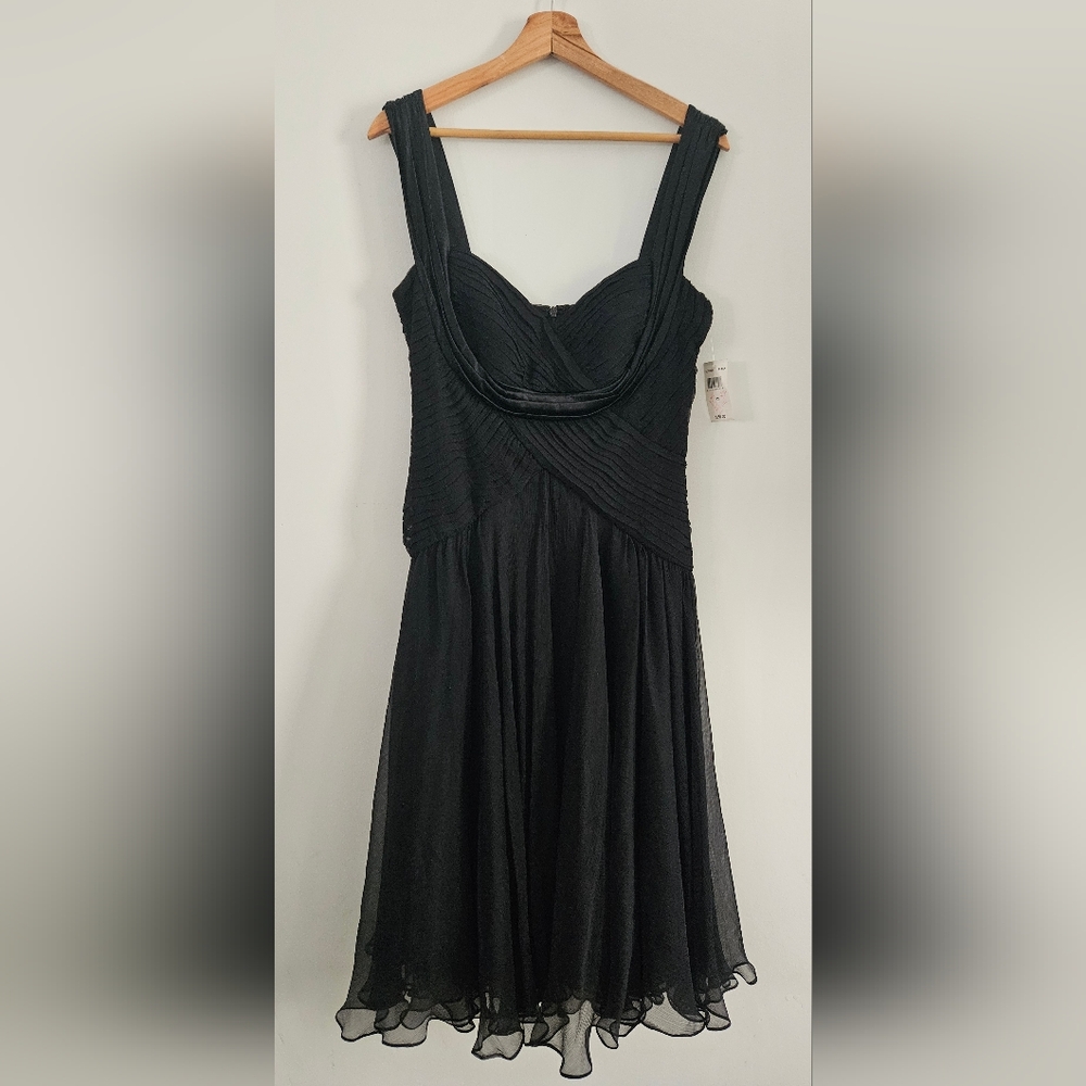 NEW Tadashi Shoji 100% Silk Black Evening Bustier Cocktail Dress Size 12
